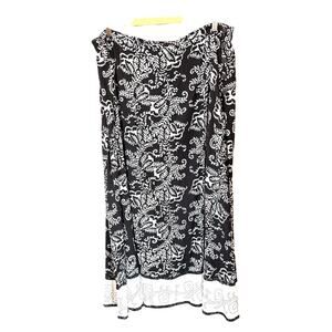 Soft Surroundings Maxi Skirt Sz 2X Black White Doodle Print Rayon Flowy Resort